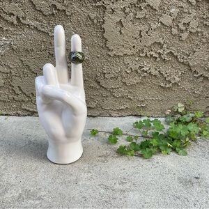 Vintage, Brass Tarnished Metal, Green Leaf Design